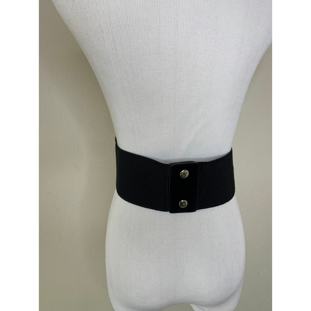 Black 3D Flower Belt Rhinestone Center Stretch Wide Belt Sz Small Medium - Picture 3 of 12